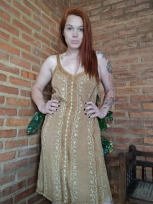 VESTIDO INDIANO BORDADO CURTO - CARAMELO