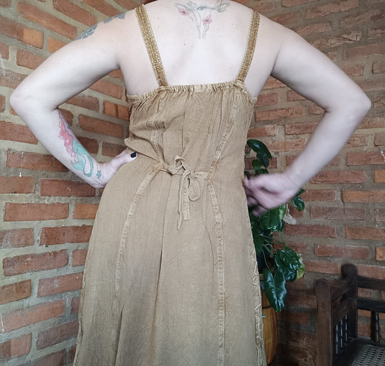 VESTIDO INDIANO BORDADO CURTO - CARAMELO - Imagem 3
